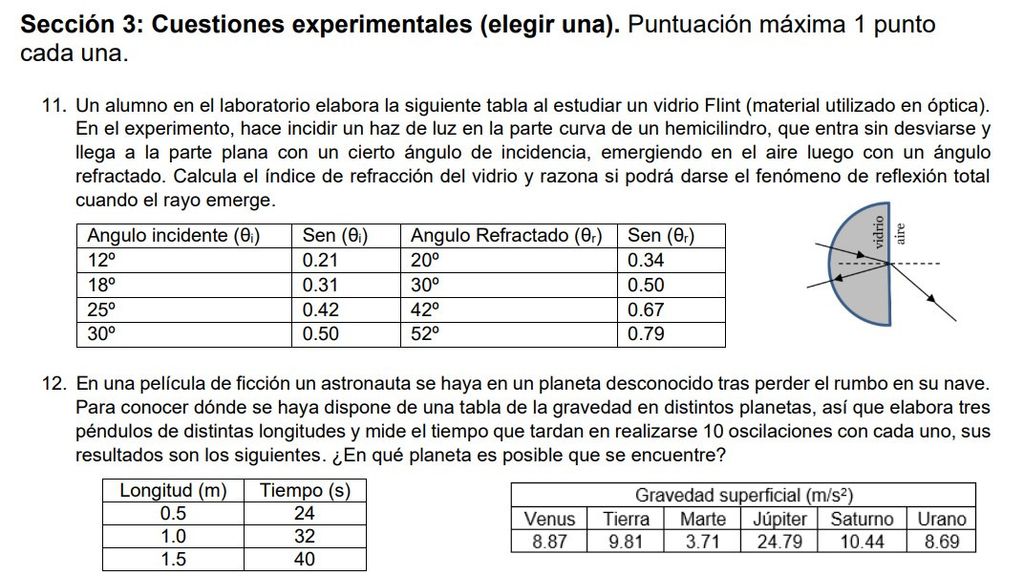 Parte del examen de Física de la EvAU en Castilla-La Mancha.