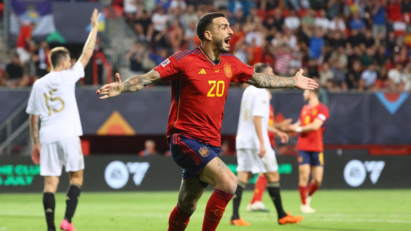 Joselu celebra el gol ante Italia que vale el pase a la final de la Nations League.