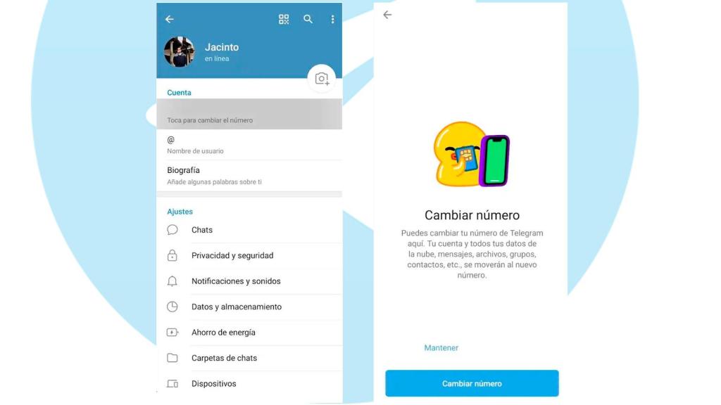 Cambiar número en Telegram