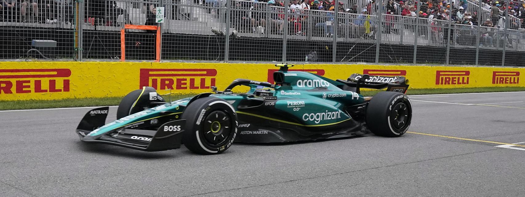 Fernando Alonso cruza la línea de meta del Gran Premio de Canadá