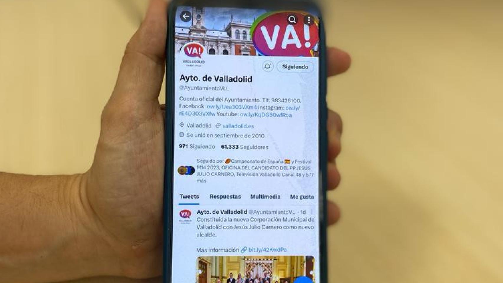 Perfil en Twitter del Ayuntamiento de Valladolid