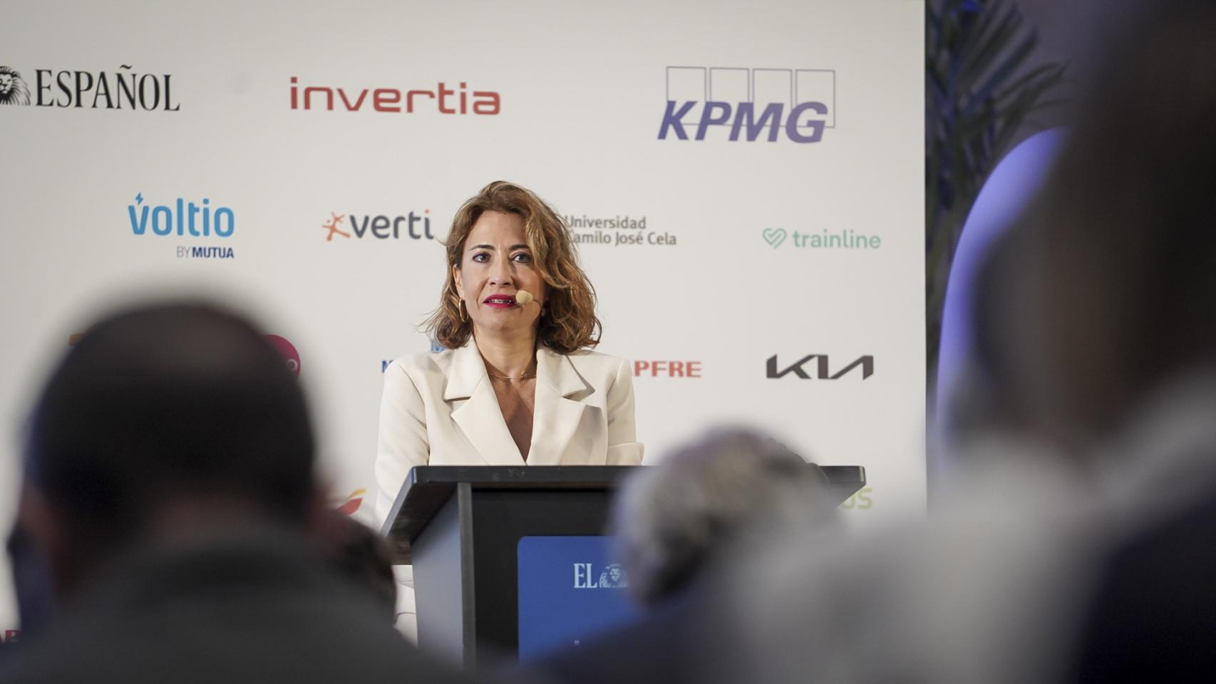 Raquel Sánchez, ministra de Transportes, Movilidad y Agenda Urbana, esta mañana en el IV Simposio del Observatorio de la Movilidad y las Ciudades.