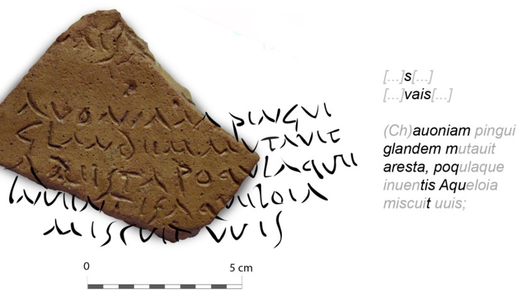 Fragmento del ánfora de aceite encontrada en la Bética y reconstrucción del texto: Foto: Universidad de Córdoba
