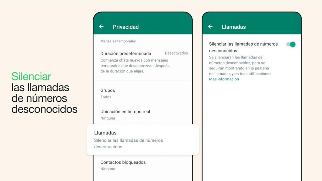 Silenciado de llamadas de desconocidos en WhatsApp