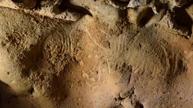 Ejemplos de los grabados hechos por neandertales en La Roche-Cotard. Foto: Jean-Claude Marquet