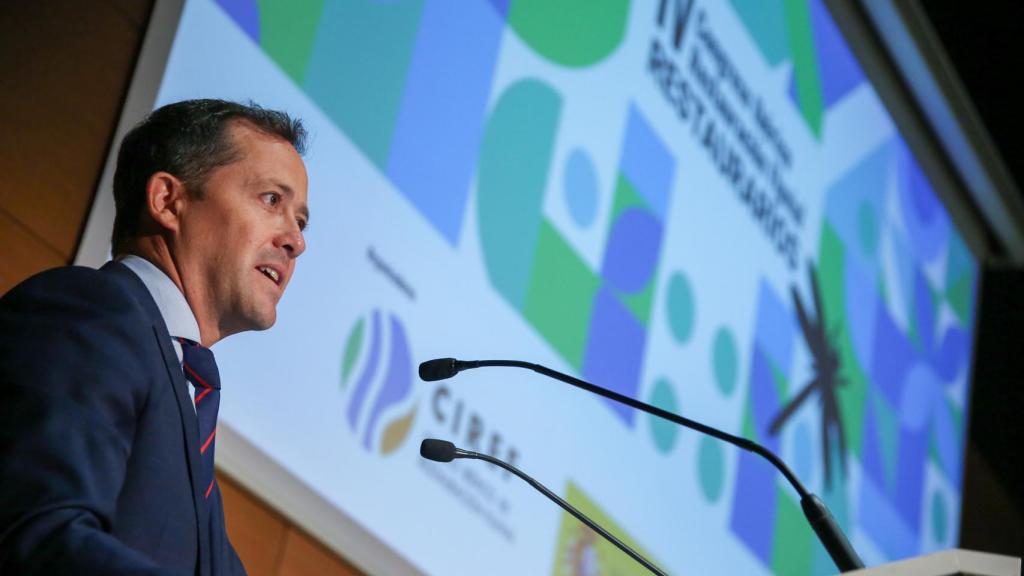 Carlos Velázquez, alcalde de Toledo, durante su intervención en el IV Congreso Ibérico de Restauración Fluvial.