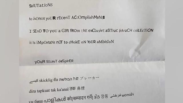 Imagen de la carta recibida por el representante de Kansas Stephen Owens y enviada a CNN.