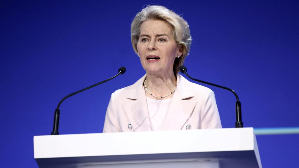 La presidenta Ursula von der Leyen, durante su discurso de este miércoles en la conferencia sobre la reconstrucción de Ucrania en Londres