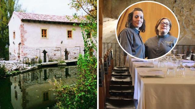 El molino, a la izquierda, y a la derecha el asador y las dos hermanas