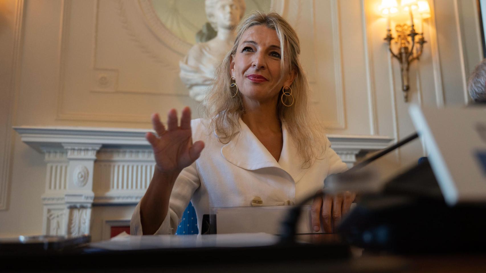 Yolanda Díaz, vicepresidenta segunda y ministra de Trabajo y Economía Social, durante su participación en el curso de verano de APIE y BBVA.