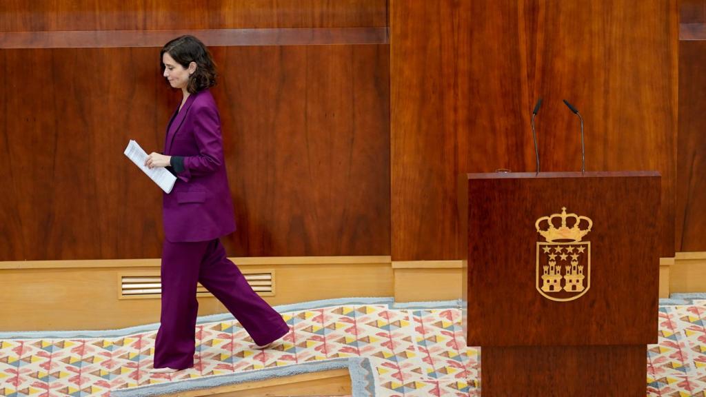 Isabel Díaz Ayuso, presidenta de la Comunidad de Madrid, en la sesión de investidura de este jueves.