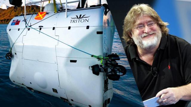 Montaje con el submarino Limiting Factor y Gabe Newell.