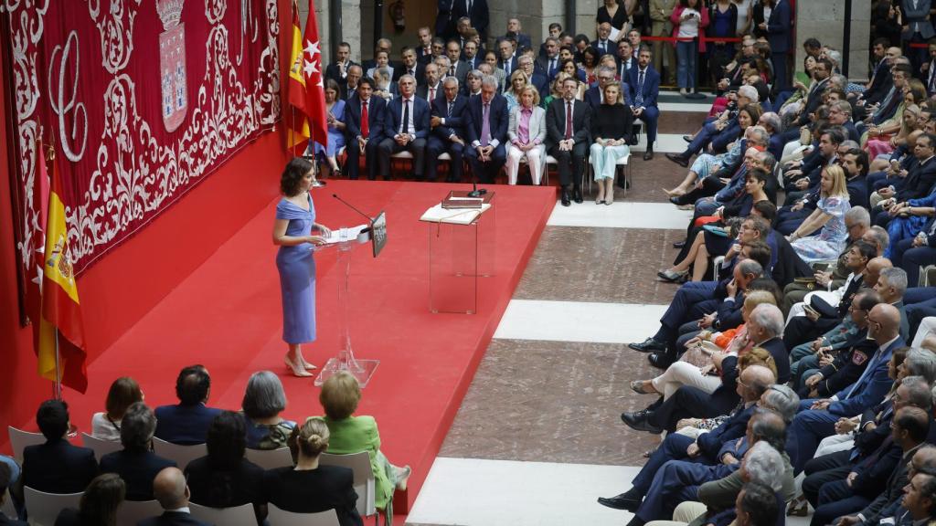Isabel Díaz Ayuso durante el acto de este viernes en la Real Casa de Correos.