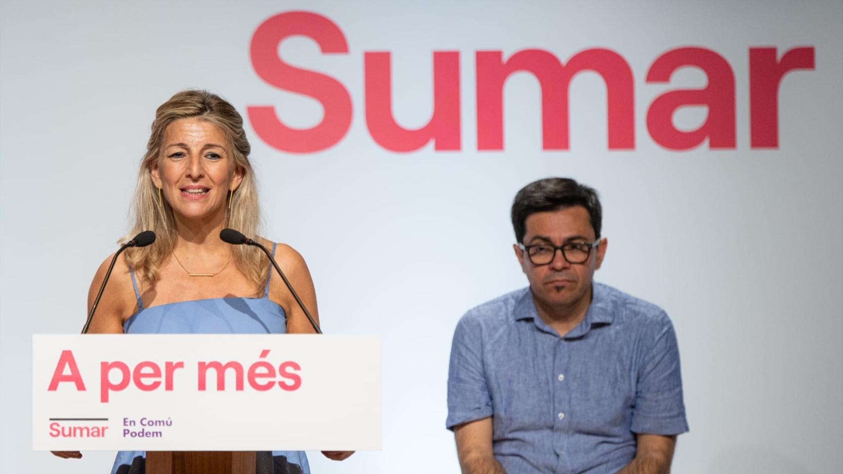 Yolanda Díaz y Gerardo Pisarello en un acto de Sumar en Cornellá