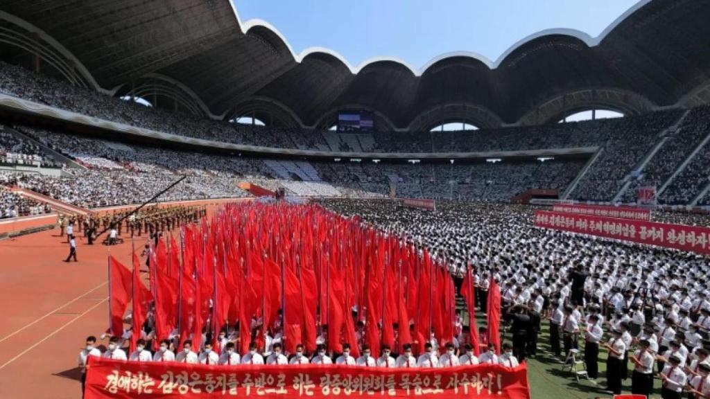 Imagen de las marchas en Pionyang este fin de semana.
