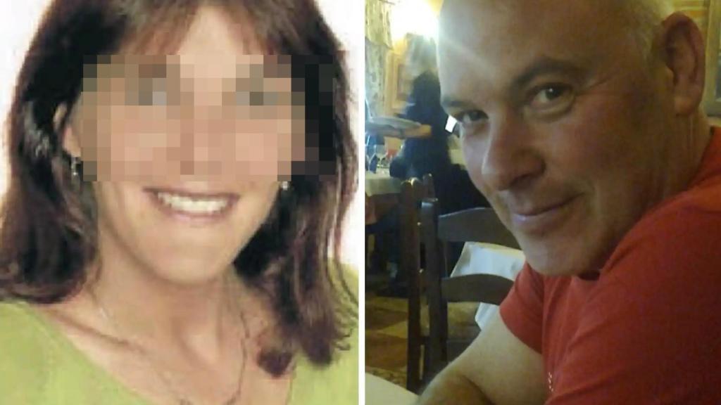 Agustín Herrero Bedoya, junto a una imagen de su esposa, a la que asesinó, en un montaje de El Español