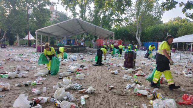 Operarios del Ayuntamiento durante las labores de limpieza