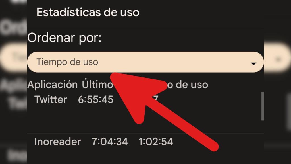 Podemos ordenar las apps usadas por tiempo de uso o por la última vez que se usaron