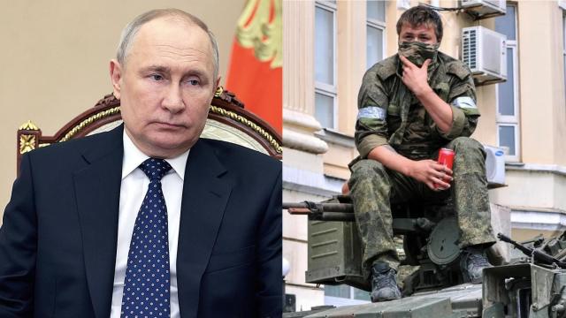Vladímir Putin, presidente de Rusia, y un miembro del Grupo Wagner.