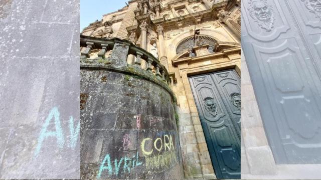 Pintadas con tiza en la iglesia de San Martiño Pinario, Santiago de Compostela
