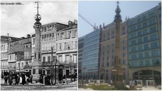 Vista del Obelisco del Cantón Grande en 1900 comparada con el año 2023