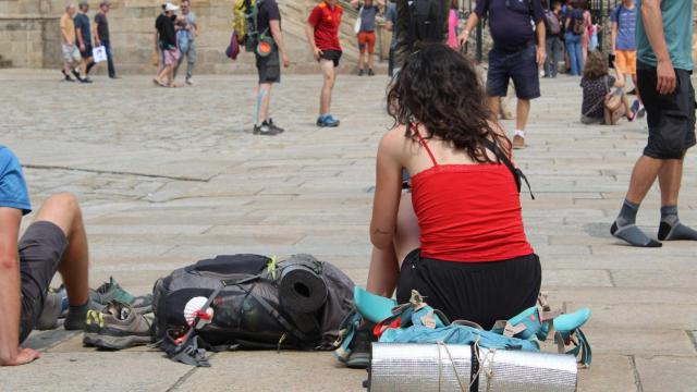 Peregrinos en la plaza del Obradoiro