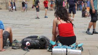 Peregrinos en la plaza del Obradoiro