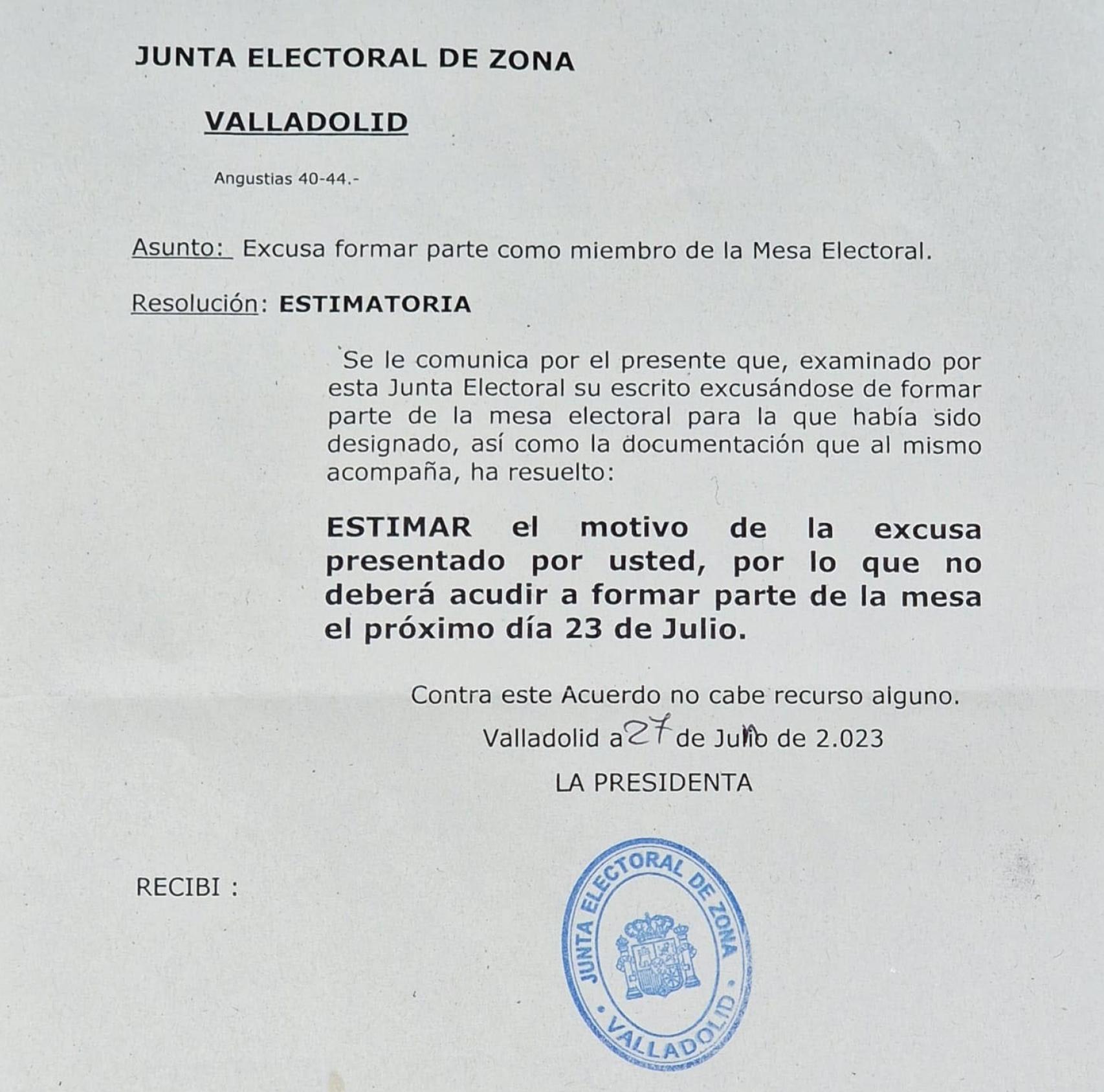 La resolución de la Junta Electoral