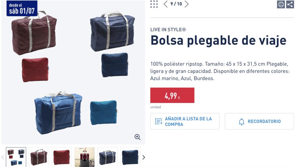 Bolsa plegable de viaje.