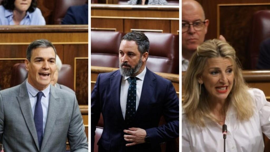 Pedro Sánchez, Santiago Abascal y Yolanda Díaz