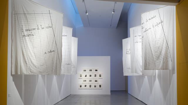 'El árbol de la miel amarga', 1997, de Maria Lai en Es Baluard. Al fondo, 'Ligarse a la montaña', 1981