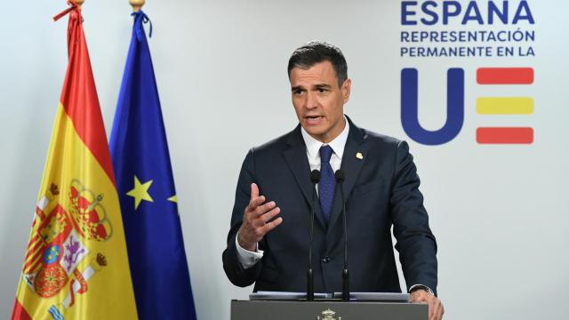 El presidente del Gobierno, Pedro Sánchez, durante una rueda de prensa en Bruselas