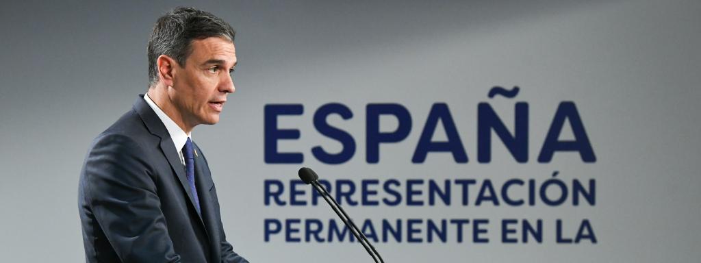 El presidente del Gobierno, Pedro Sánchez, durante su rueda de prensa de este viernes en Bruselas