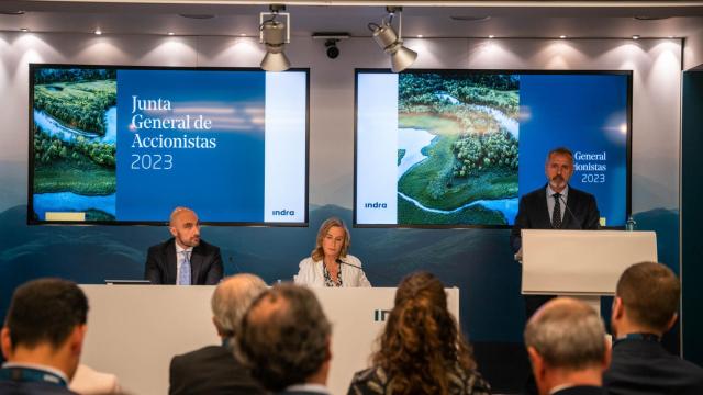 El presidente de Indra, Marc Murtra, en la junta general de accionistas de 2023.