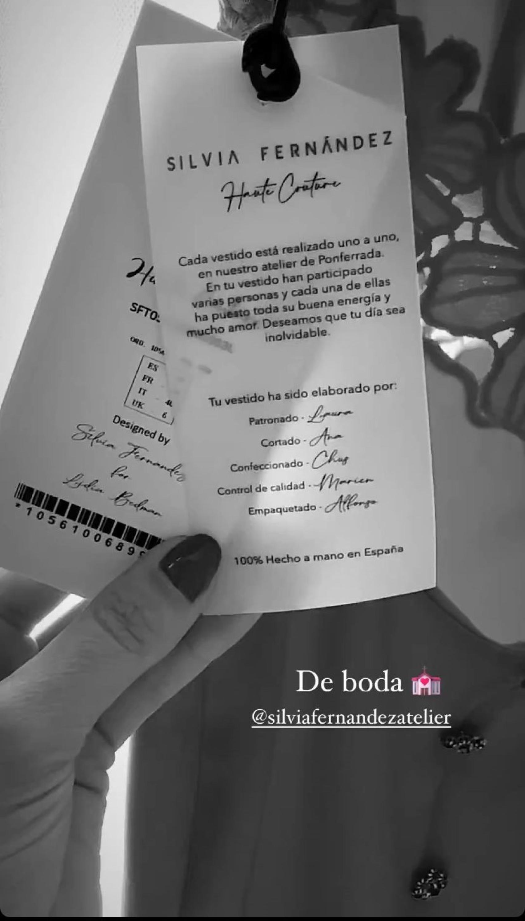 Publicación de Lidia Bedman sobre su vestido