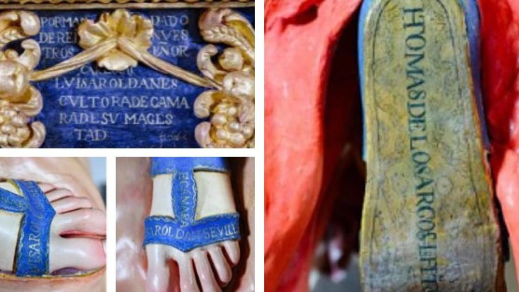 Detalles de inscripciones en la obra maestra de La Roldana