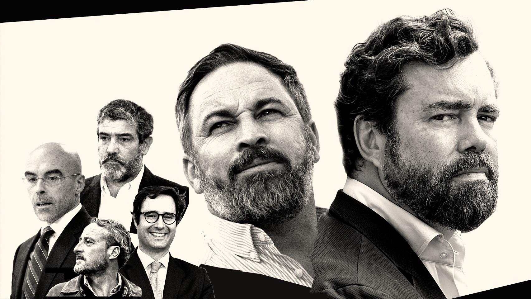 De izquierda a derecha: Jorge Buxadé, Kiko Méndez-Monasterio, Enrique Cabanas, Ignacio de las Hoces, Santiago Abascal e Iván Espinosa de los Monteros.