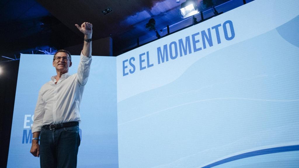 El líder del PP, Alberto Núñez Feijóo, durante un acto de precampaña electoral.