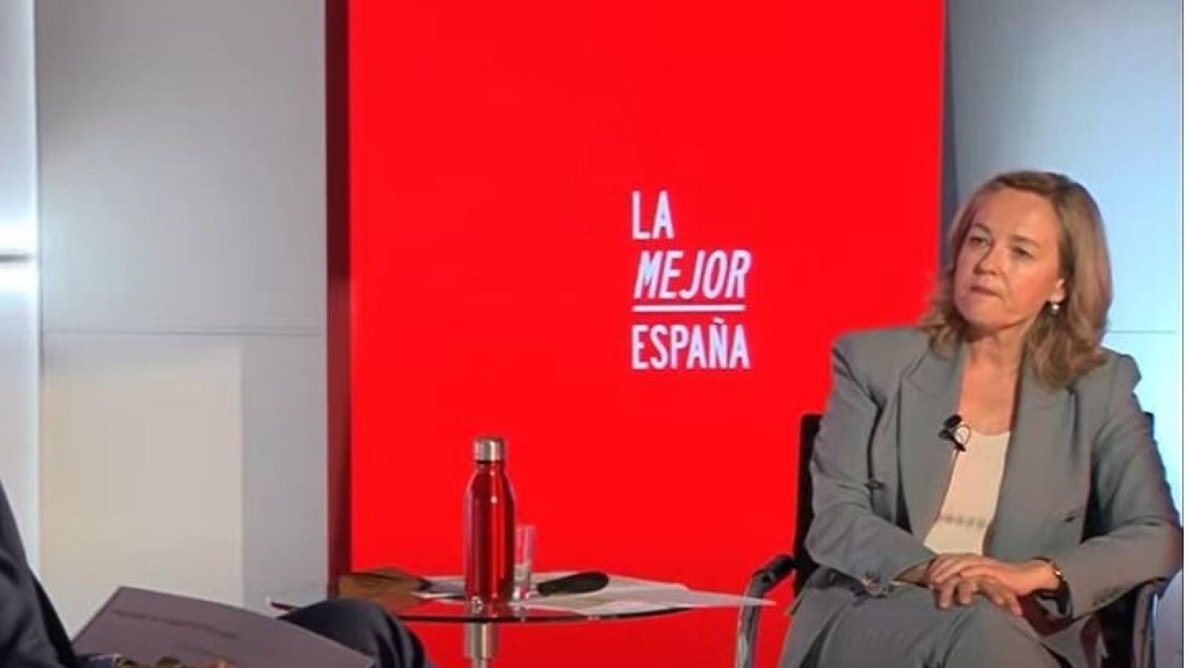 Nadia Calviño y Pedro Sánchez en una reciente reunión en la sede del PSOE en Madrid.