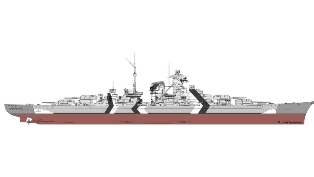 Acorazado Bismarck con camuflaje de patrón.
