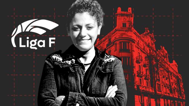 La presidenta de la Liga Femenina de Fútbol, Beatriz Álvarez, y el palacete que es sede de la patronal