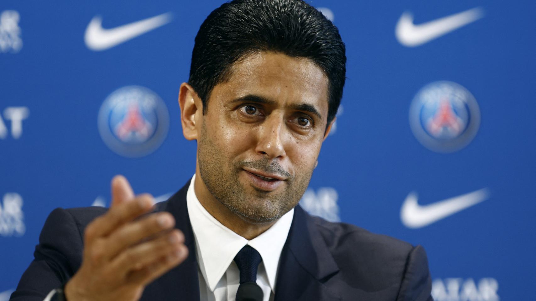 Nasser Al-Khelaifi, durante la rueda de prensa de presentación de Luis Enrique como nuevo entrenador del PSG