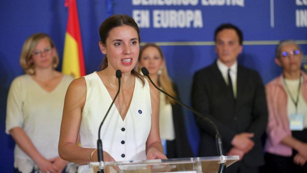 La ministra de Igualdad, Irene Montero, interviene durante el evento 'Avanzando los derechos LGTBI en Europa'.