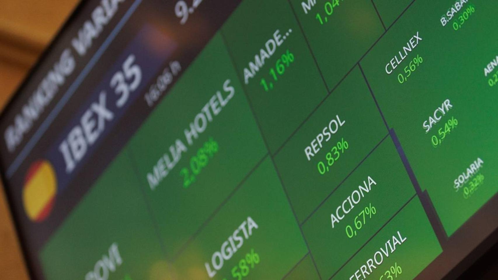 Pantalla digitalizada con la evolución de las acciones del IBEX35