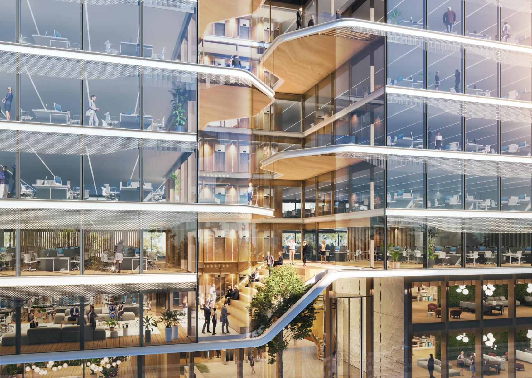 Detalle del futuro edificio de oficinas de Merlin Properties en Málaga.