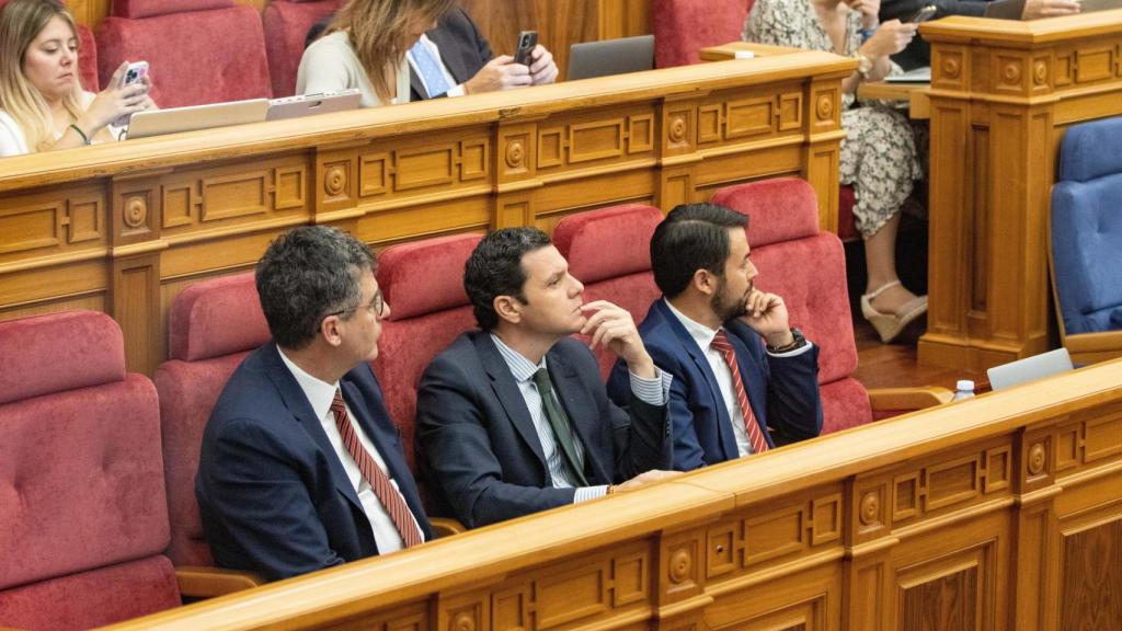 Los miembros del grupo parlamentario de Vox durante la intervención de su portavoz.