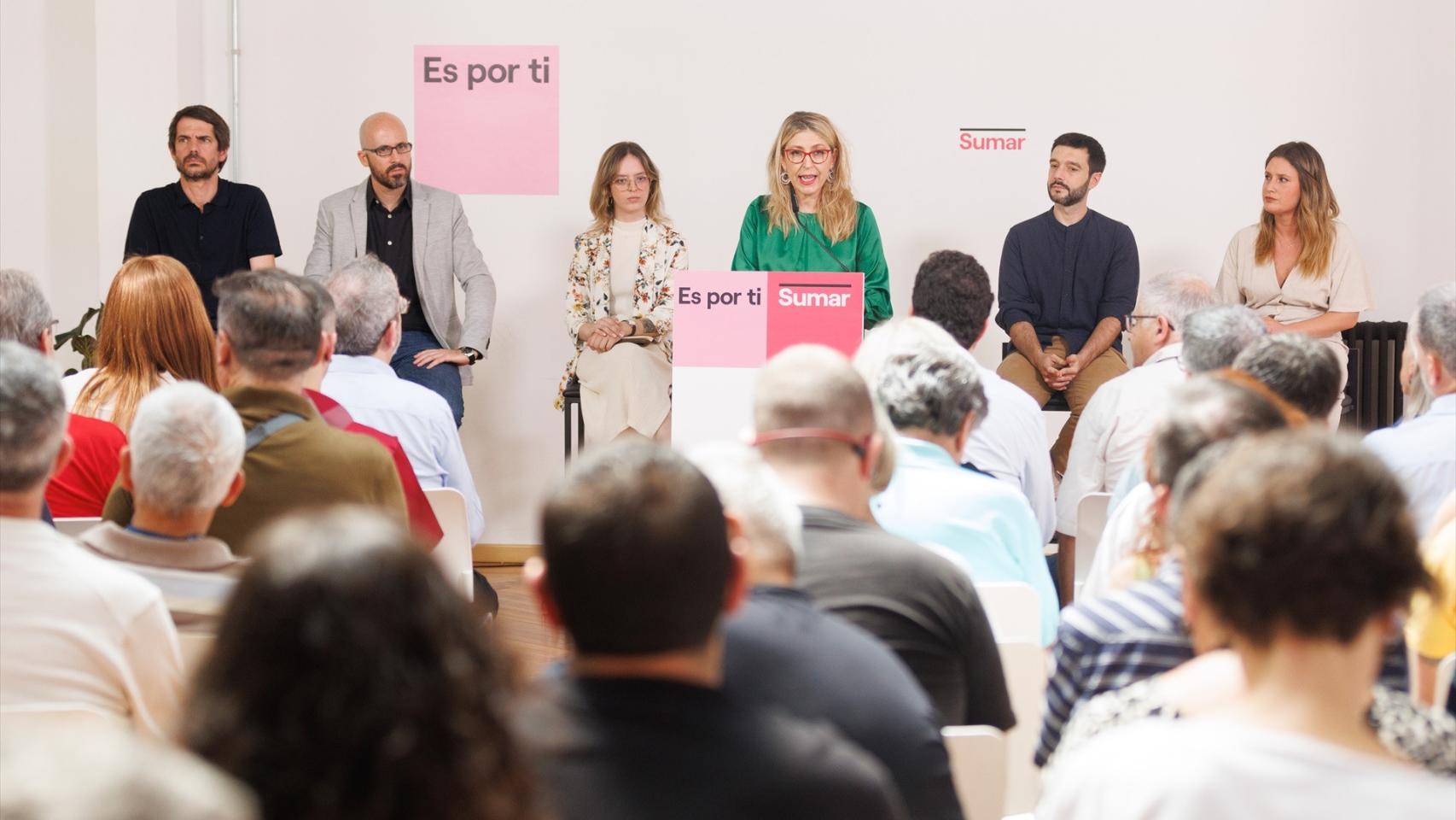 María Eugenia Rodríguez Palop, Alejandra Jacinto, Ernest Urtasun, Elizabeth Duval y Pablo Bustinduy en la presentación del programa electoral de SUMAR.
