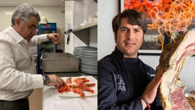 El Faralló a la izquierda y el Ca Joan a la derecha, uno especializado en marisco, el otro en carnes.