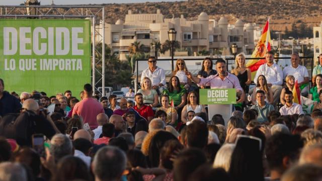 El candidato de Vox, Santiago Abascal, en la apertura de campaña en El Ejido.