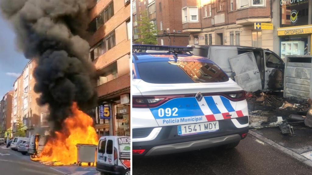 Imagen del fuego y presencia policial en el lugar